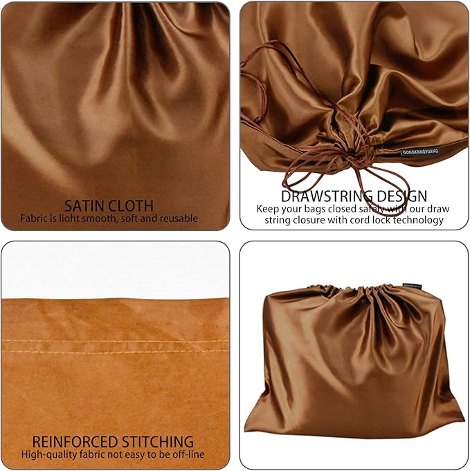 2 Pack Dust Bags for Handbags Silk Dust Cover Bag for Handbags Purses Shoes, Dustproof Drawstring Bag Travel Storage Pouch (Brown)