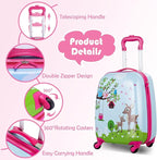 BABY JOY 2 PC Kids Luggage, 16" Toddlers Carry-on Suitcase & 12” Backpack Set, Children Travelling Case w/ 4 Casters & Retractable Handle, Lightweight Trolley Case for Boys & Girls (Deer)