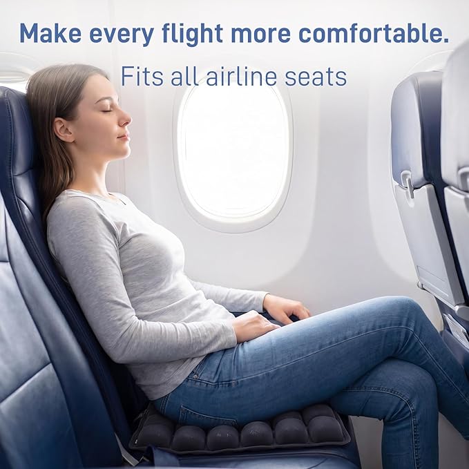 Airplane Seat Cushion for Long Flights Press-Type Inflatable Travel Seat Cushion with 3D Air Cells Portable Comfort Support Pad for Car, Office Chair & Stadium Bleachers Relieves Sitting Fatigue