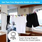 Travel Clothesline with Two Magnetic Hooks for Cruise Ship Essentials, Clothes Line 12 Clothes Clips for Cruise Must Haves Essentials 2026, Portable Clothesline for Camper Essentials Car Accessories
