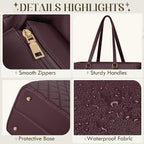 RAINSMORE Laptop Bag for Women 15.6 Inch Work Tote Bags Leather Laptop Tote Professional Laptop Purse Computer Handbag Womens Briefcase Tote with Clutch for Teacher Office Travel, Dark Purple
