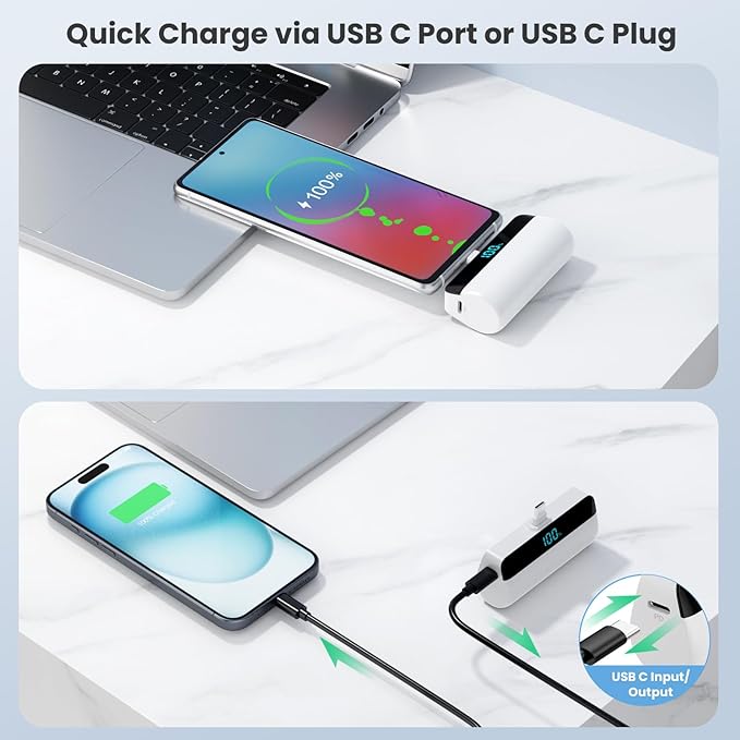 [2-Pack]Mini Portable Charger for iPhone 17/16/15,Upgraded 5500mAh PD Fast Charging USB C Power Bank,Travel Essentials Battery Pack for iPhone 17/17 Pro Max /Air/16 Plus/16/15 Series Galaxy Android