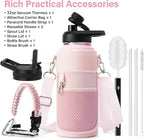 DYSANKY Insulated Water Bottle | Thickened Stainless Steel Vacuum Metal | Portable Sports Water Jug for Gym and Hiking with Straw, Carrier Bag, Handle Strap | BPA-Free 32 oz, Pink