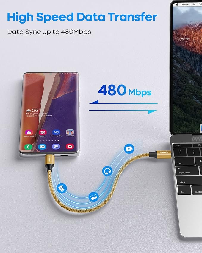 etguuds Gold USB C to USB C Cable 1ft, 2-Pack 60W USBC to USBC Cord, Type C to C Charger Cable Fast Charging for iPhone 17 16 15 Pro Max Plus Air, Samsung Galaxy S25 S24 S23, for MacBook/iPad, Pixel
