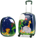 BABY JOY 2 PC Kids Luggage, 16" Toddlers Carry-on Suitcase & 12” Backpack Set, Children Travelling Case w/ 4 Casters & Retractable Handle, Lightweight Trolley Case for Boys & Girls (Elephant)