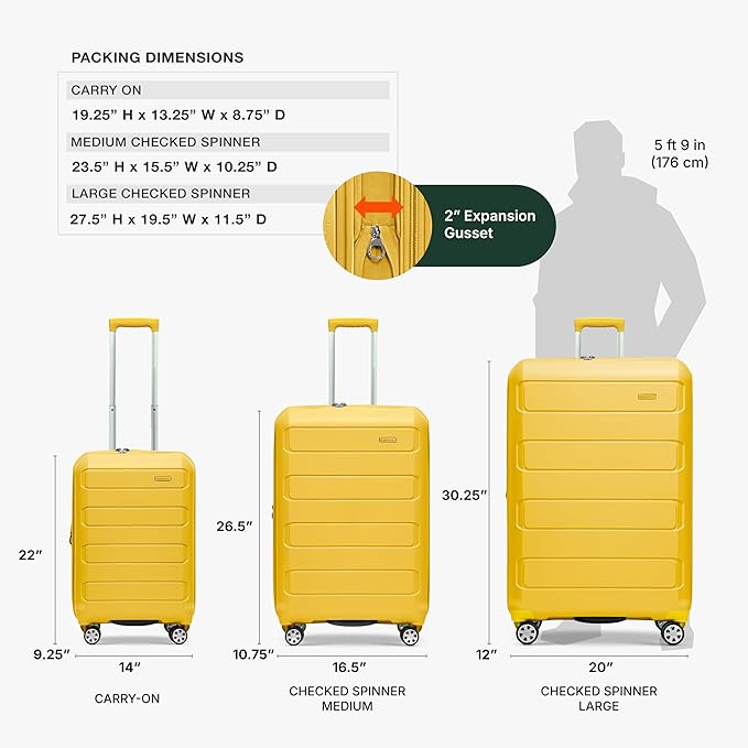 Traveler's Choice Pagosa Hardshell Expandable Luggage with Spinner Wheels, Yellow, 26-Inch Medium