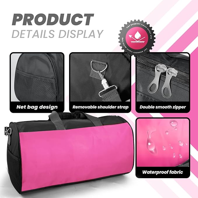C&F BOGMOST Travel Duffel Bag Large Foldable Waterproof Gym Bag for Gym Beach Swim Bag Men Women Duffle Bag Lightweight Oxford Cloth Sports Bag-Pink