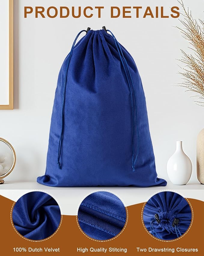 FantasyLife Shoe Bags for Travel, Washable Dust Bags for Storage & Packing, Flannel Shoe Pouch with Drawstring Closure for Purses, Handbags, Shoes & Toys (2, Palace Blue, 17.3"x12.6")