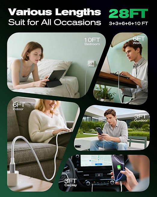 SwaggWood USB C to USB C Cable, 5-Pack [3/3/6/6/10FT] 60W USBC Fast Charging Cable Nylon Braided Type C Charger Cord for iPhone 17/16/iPad Pro/MacBook Air and More