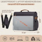 RAINSMORE Messenger Bag for Men 17-17.3 Inch Laptop Bag Water-resistant Canvas Computer Shoulder Bag Office Work Briefcase Large Casual Satchel Bags for Men Bookbag for College, Gray