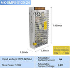 MK-SMPS-S120-24 MAKERELE DC 120W Power Supply Switching Converter, AC 110V-220V to DC 24V Transformer Driver Adapter, Universal Regulated Switching 5A for Strip 3D Printer CCTV Camera Motor Pump