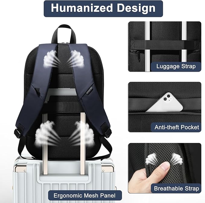 Business Backpack 17 Inch Slim Expandable Waterproof Travel Laptop Backpacks with USB Charger Port Anti-Theft Lightweight Large Work Computer Bag College Laptop Backpacks Gifts for Men Women,Dark Blue