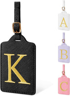 Personalized Initial Luggage Tags for Suitcase TSA Approved, Black Leather Cute Luggage Tag with Privacy Cover Name Card, Embroidered Custom Luggage Tags Travel Backpack Tags Gifts for Women Kids(K)