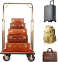 Stainless Steel Luggage Cart, 881LBS Capacity Commercial Bellman's Cart with 8" Silent Wheels, Golden Top and Carpet Deck for Hotel, Resorts, Condos, Commercial Use