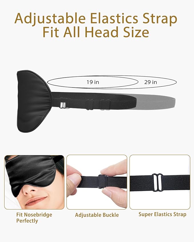 4 Pack Silky Sleep Masks for Women Men, JroyJoy 100% Blackout and Super Soft for Sleeping with Adjustable Strap, Satin Eye Mask for Side Sleeper, Travel Eye Covers (004 Black*4pcs)