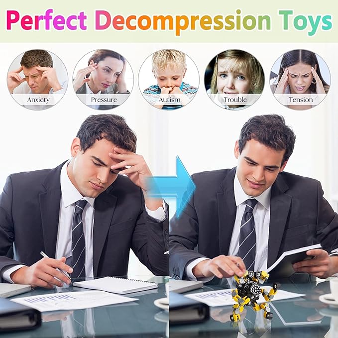 Gokeey Party Favors for Kids All Age Travel Sensory Toys for 8 9 10 Year Old Boys Transformable Fidget Spinners Toys for Kids and Adults Birthday Gifts for Teens