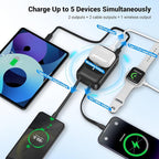 Magnetic Wireless Power Bank 26800mAh, PD 22.5W Type-C Fast Charging Portable Charger 5 Outputs, Battery Pack for Magsafe Built in 2 Cables with Stand LED Display for iPhone 17/16/15/14/13/12-Black
