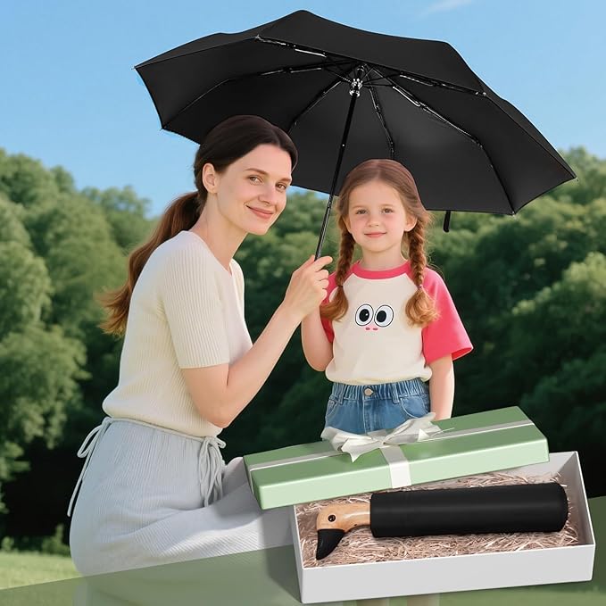 Compact Small Umbrellas for Rain&Sun, Cute Design Duck Head Umbrella for Girls Gifts, 8 Ribs Folding Umbrella with Wooden Handle