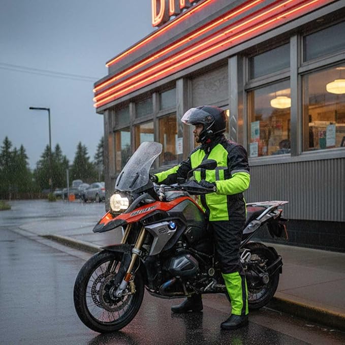 Milwaukee Leather MPM9510 Men's Black Water-Resistant Motorcycle Rain Suit with Hi Vis Reflective Tape
