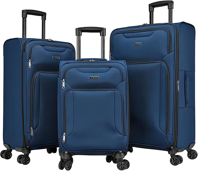 World Traveler Dejuno Jasper Lightweight Expandable Spinner Luggage, Navy, 3-Piece Set(20in,24in,28in)