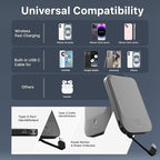 NOBIS Slim Magnetic Power Bank 5000mAh with Built-in Cable Wireless Portable Charger QC 3.0 22.5W PD Fast Charging USB C in/Out, for MagSafe Battery Pack for Phone 16 Android (Black)
