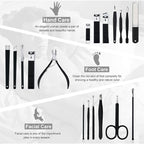 Professional Stainless Steel Nail Clipper Travel & Grooming Kit Nail Tools Manicure & Pedicure Set of 18pcs with Luxurious Case (Black/White)