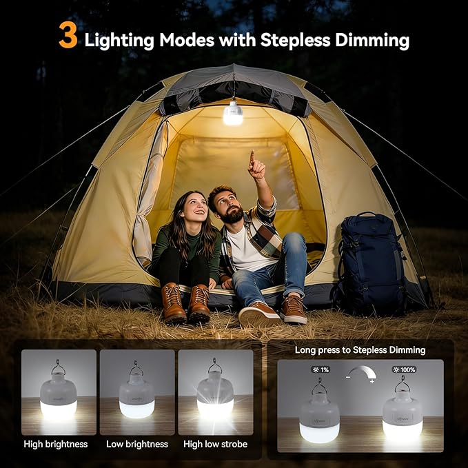 VAVOFO 2PCS 20W LED Camping Lantern Rechargeable, 1200LM Camping Light , 3000mAh Portable Tent Light , IP65 Waterproof Flashlight Lanterns for Emergencies ,Power Outages,Hurricane (White)