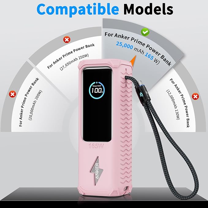 YWXTW Silicone Case for Anker Laptop Power Bank (25,000mAh/165W) - Shockproof Drop-Resistant, Built-in Cable Storage | Non-Slip Grip, Hidden Dust Plug Protective Cover for Anker Power Bank 165w