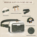 RAINSMORE Fanny Packs for Women, Leather Belt Bag Waterproof Everywhere Crossbody Waist Pack with Adjustable Strap Retro Sling Chest Bag for Work Running Travel Party, Dark Green with White
