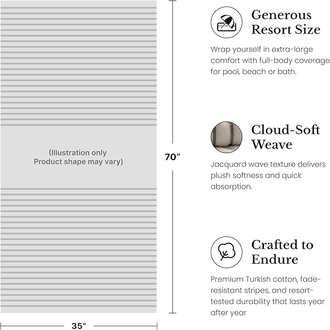 Black & White Brands Brazilian Beach/Pool/Bath Towel - Ultimate Absorbent Luxury XL 36x70 100% Cotton Wave (4 Towels, Black Poly Stripe)