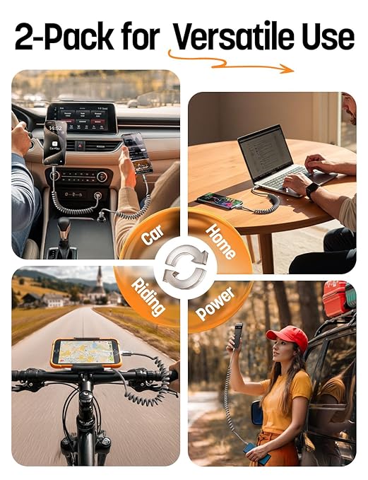 LISEN USB A to USB C Cable, Durable Short USB to C Cable 2 Pack for Android Auto & CarPlay, Coiled USB C Cable Type C Retractable Car Charger Cord for iPhone 17/16/15 Samsung Galaxy S25/S24, Gray 4FT