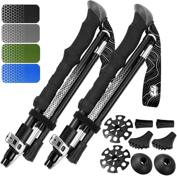 Premium Foldable Hiking Poles by USA Brand - Adjustable, Lightweight Trekking Poles Made of Aircraft Aluminum, Metal Locks Cork EVA Grips