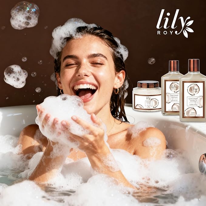Gifts for Women and Men, Mothers Day Gift Basket for Mom, Bath and Body Gift Basket Set - 7Pcs Coconut Vanilla Spa Gift Basket Set | Christmas, Birthday, Gifts for Mom, Gift for Mom and Dad