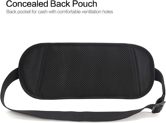 TRAVELSAFE Slim RFID Blocking Money Belt for Travel - Anti-Theft Hidden Passport Holder Waist Wallet with Secure Pouch for Cash, Credit Cards & Phone Safe (B-Black)
