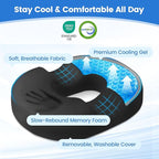 Donut Pillow for Tailbone Pain, Hemorrhoids - Cooling Gel Memory Foam Chair Seat Cushion for Office, Home & Wheelchair, Ergonomic Chair Pad for Pregnancy, Sciatica, Coccyx (Large, Black)