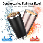 20 oz Tumbler with Lids and Straws, Stainless Steel Insulated Travel Coffee Mug, Double Wall Vacuum Insulated Tumblers, Powder Coated Coffee Tumbler for Cold & Hot Drinks (Black,6pack)