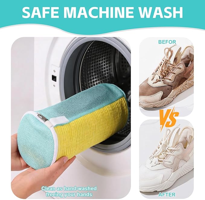Shoe Washing Machine Bag Reusable Sneaker Washing Bag with Built-in Fluffy Brushes for 360° All-Around Cleaning. Laundry Shoe Bag is Designed for Washer and Dryer （Yellow 2pcs Pro）