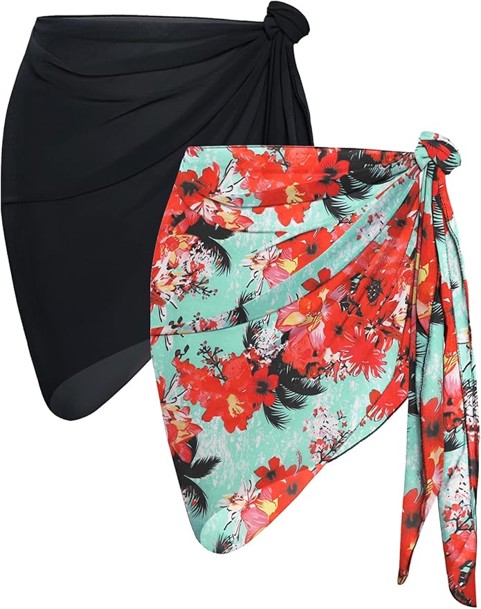 CHICGAL 2 Pieces Women Beach Sarong Bathing Suit Wrap Skirt Sheer Bikini Swimsuit Cover Ups for Swimwear