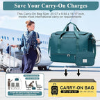 Large Travel Duffle Bag,Carry on Overnight Weekend Bag with Shoes Compartment,Weekender Bags for Women for Travel Business Trips Sport Hospital,2Pcs,Peacock Blue