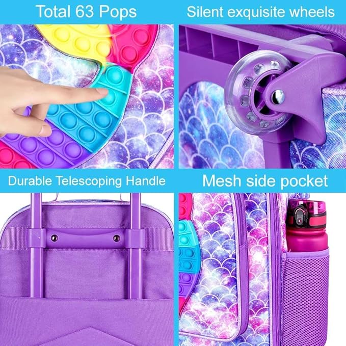 Kids Suitcases for Girls, Cute Mermaid luggage Rolling with Wheels, kids carry on luggage for Children Toddler Elementary - Purple