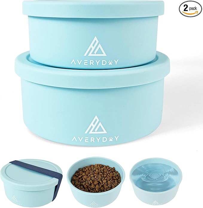 AVERYDAY 50 Oz Travel Dog Bowls with Lids, 2-in-1 Portable Pet Bowls for Food and Water, Leakproof Travel Dog Food & Water Bowl for Outdoor, Camping, Travel Dog Feeding Bowl, Daycare Pet Bowls