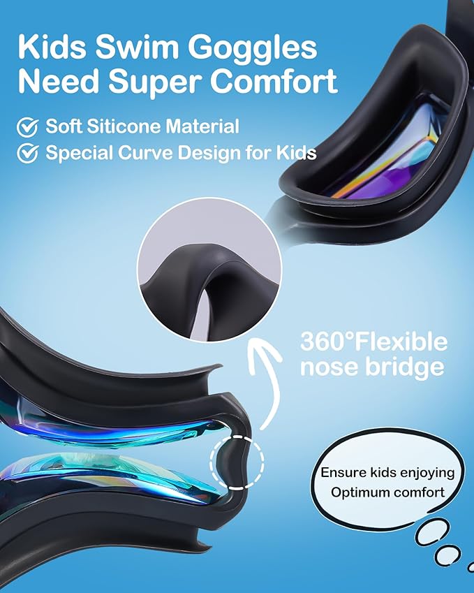 Aegend Swim Goggles for Kids Youth 3-14 Anti-Fog Anti-UV Comfort Fit Goggles for Swimming