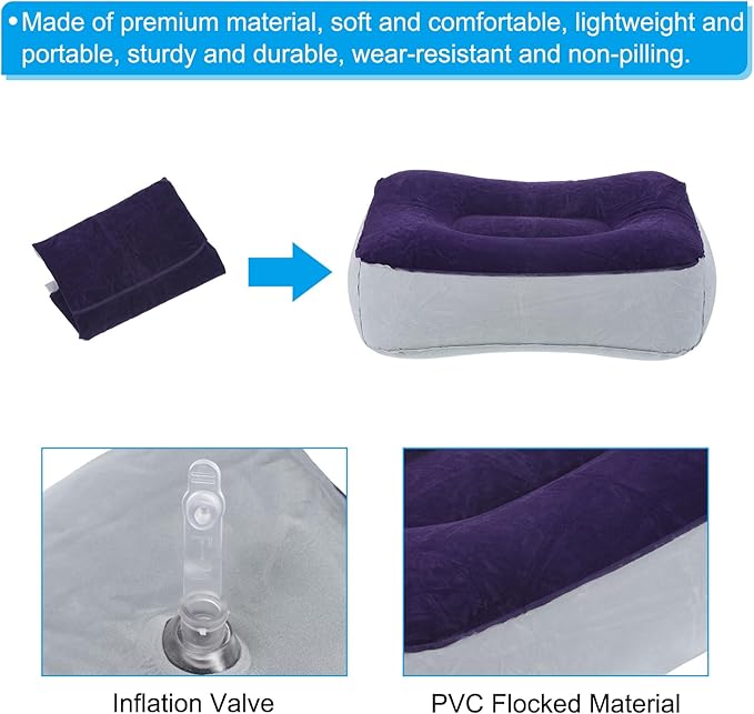 PATIKIL Travel Foot Rest Pillow, Inflatable Foot Rest Cushion Travel Flight Leg Rest Pillow for Airplane Train Office Home, Gray Blue