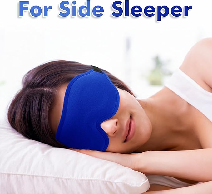 Sleep Eye Mask for Men Women, Sleeping Mask for Side Sleeper, Travel Blackout Night Blindfold Eye Shade Cover with Adjustable Strap (Blue)