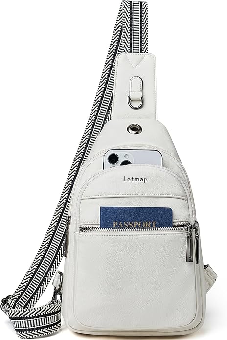 LATMAP Sling Bag For Women Faux Leather Small Casual Daypack Backpack Fanny Pack Crossbody Chest Bags Purse
