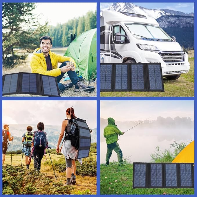 100W Solar Panel Folding Charger IP65 Waterproof USB Solar Power Charger with 2 Hooks & 1 Adapter, Portable SunPower Solar Panel for Camping Power Bank Phone Charger for Outdoor