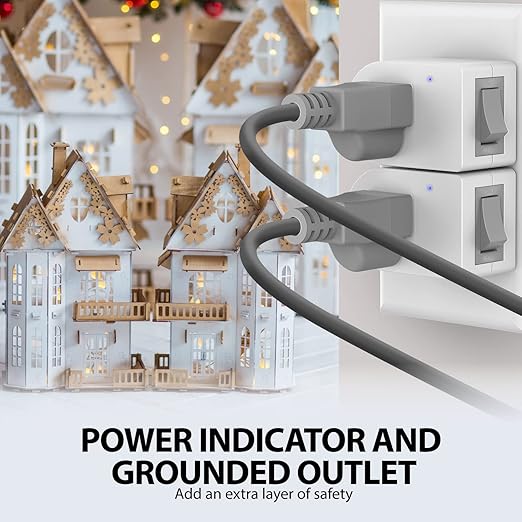 Fosmon Grounded Outlet with ON/Off Switch (2 Pack), 3 Prong Electrical Plug Outlet Extender Switch, 245J Single Port Power Adapter Surge Protector, 15A Circuit Breaker, White, ETL Listed