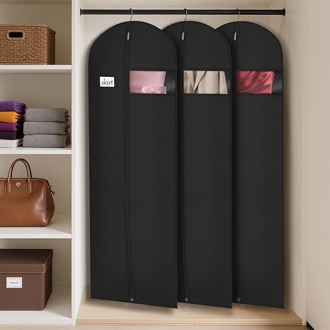 Syeeiex 72'' Long Dress Bags for Gowns, Garment Bags for Hanging Clothes, Dress Garment Bag, Garment Covers with Clear Window for Prom Dresses,Formal Gowns,Long Winter Coats,Evening Dress(3 Pack)