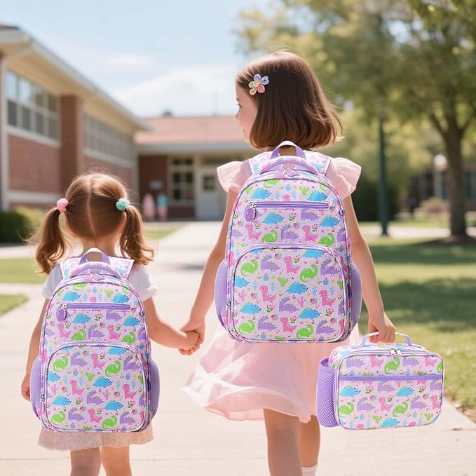 RHCPFOVR Kids Backpack for Girls - Girls Backpack 3-8 Ages Dinosaur for Kids 15 Inch School Bookbag for Kindergarten Elementary School Bookbag for Girl 1st 2nd Grade