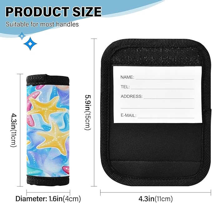 Starfish Watercolor Colorful Luggage Handle Wrap for Suitcase Luggage Tags Handle Covers Identifiers Soft Decorations Travel Accessories 2 Pack